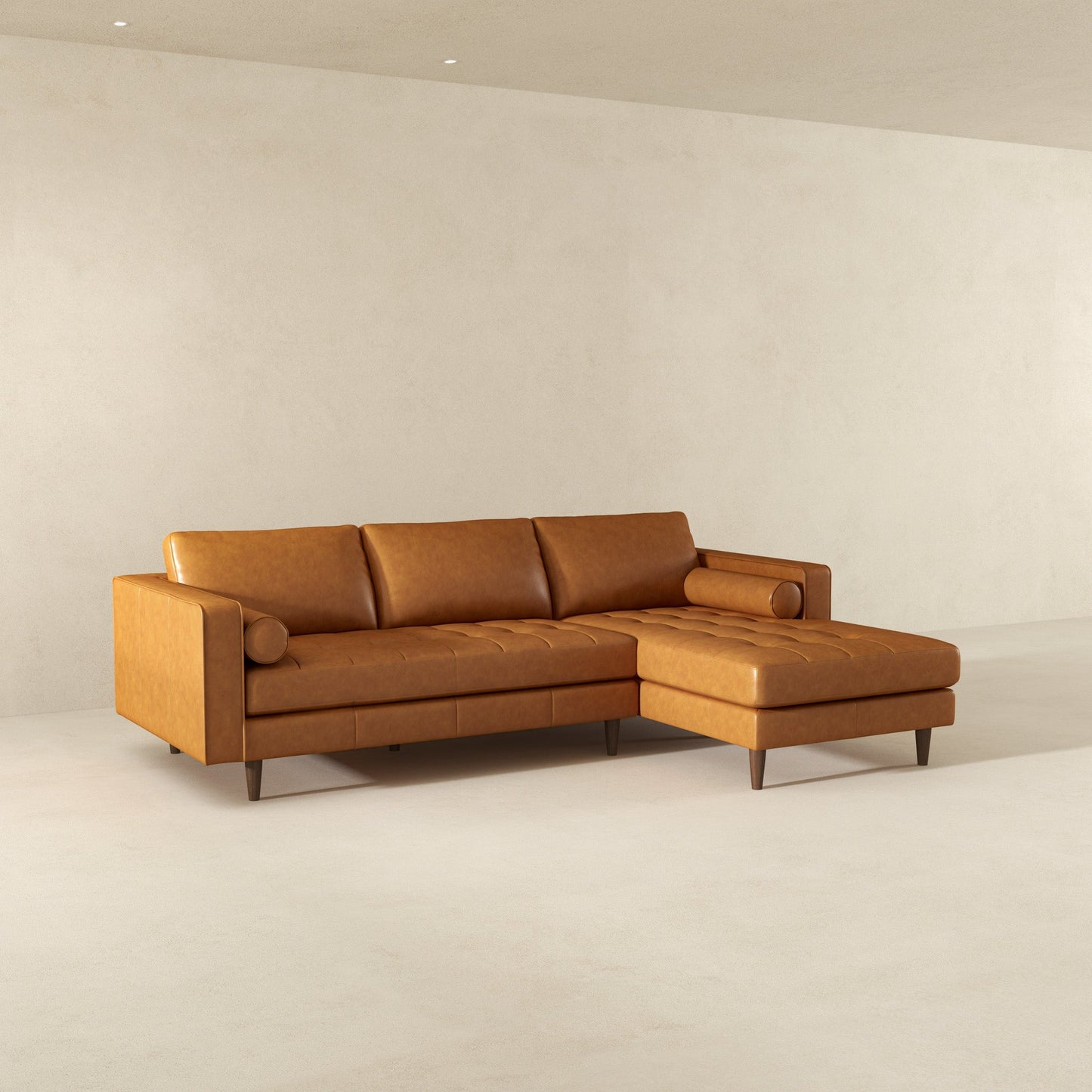 Anthony 101" Tan Leather L Shape Corner RAF Sectional