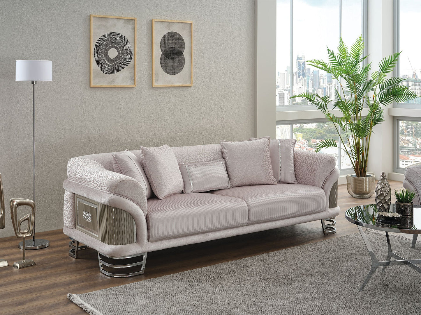 Versace 3-pieces (Sofa & Loveseat & Chair) Livingroom Set Light Grey