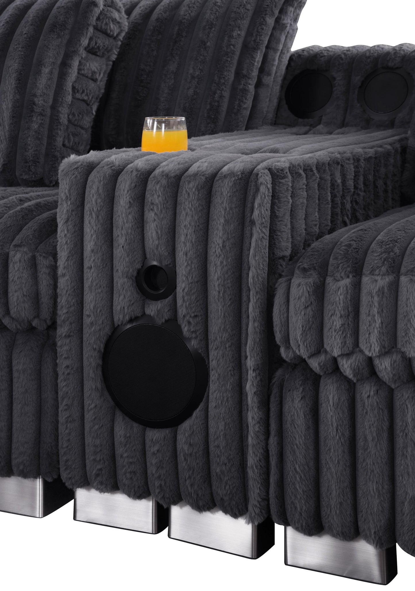 Snuggle Station Grey Corduroy BLUETOOTH SPEAKERS 7pc Sectional  S329
