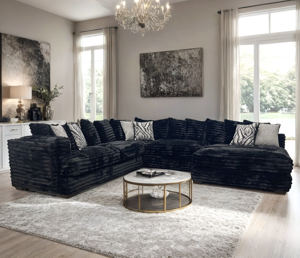 880 Black Fabric OVERSIZED Sectional