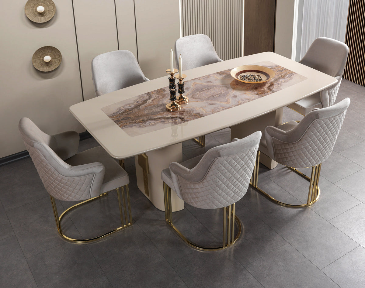 Carlina Ivory Luxury 7-Piece Dining Set