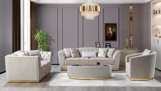 Milena Ivory/Gold Velvet Living Room Set