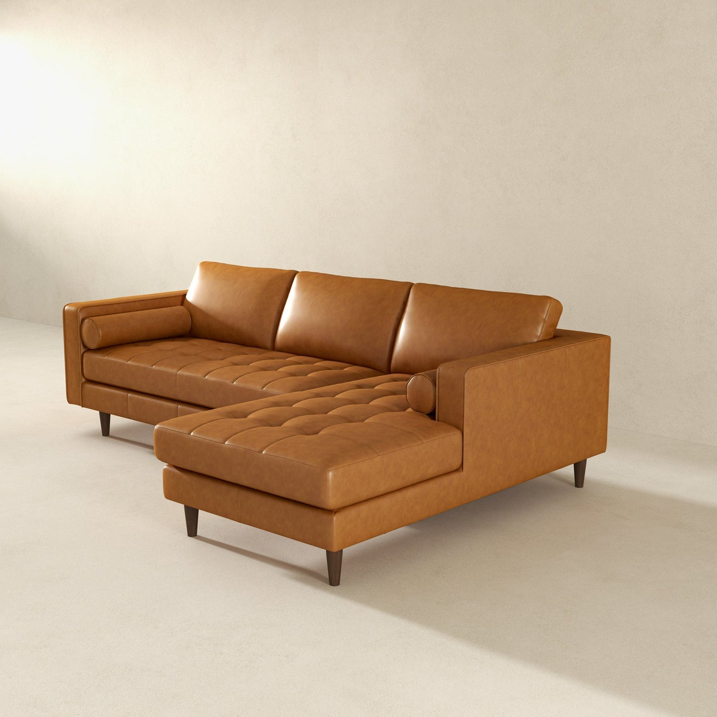 Anthony 101" Tan Leather L Shape Corner RAF Sectional