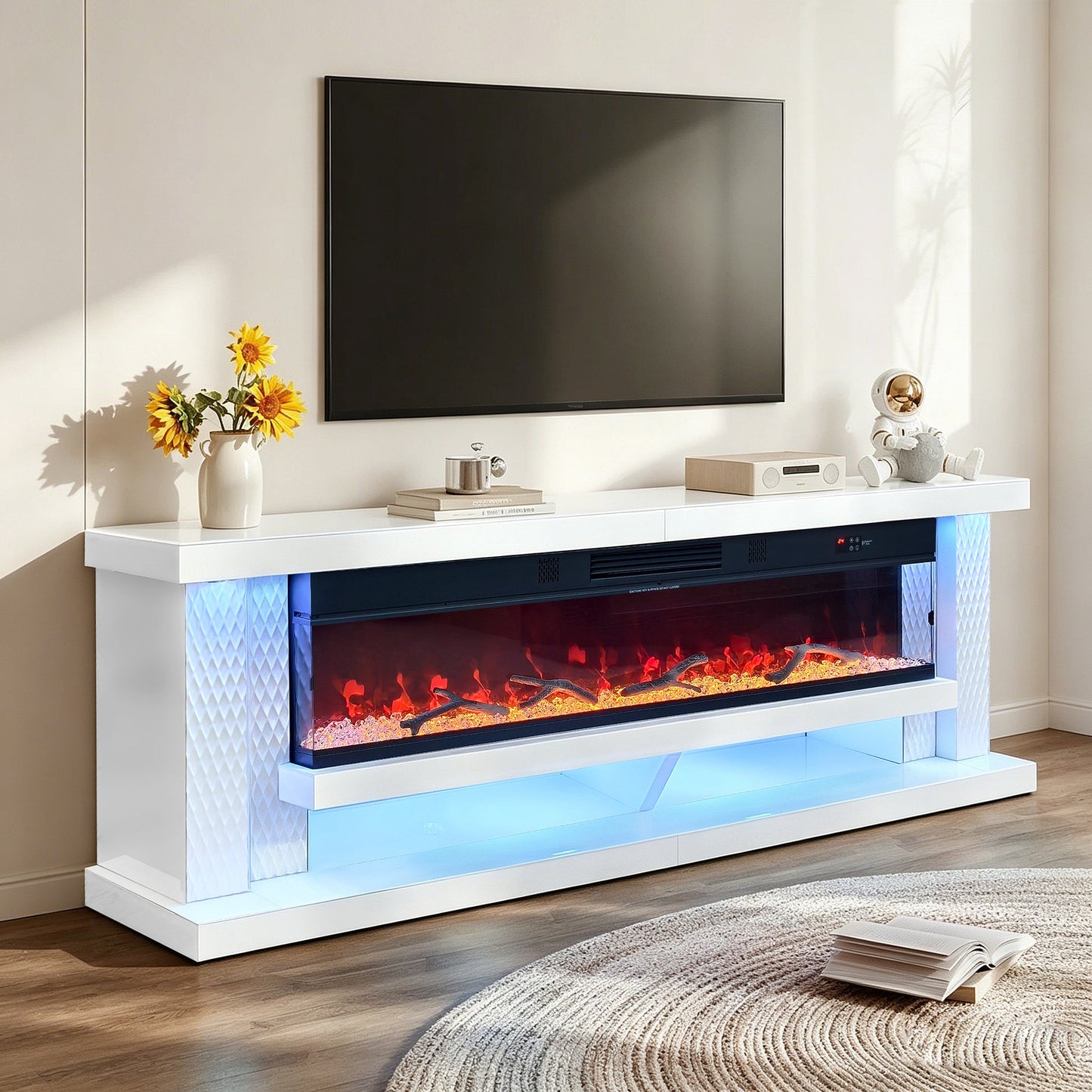 Aira White LED/BLUETOOTH SPEAKERS  Fireplace Entertainment Center