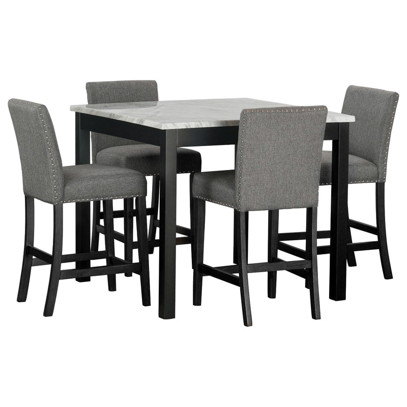 Dior Grey Fabric 5pc Counter Height Set  (FAUX MARBLE) 