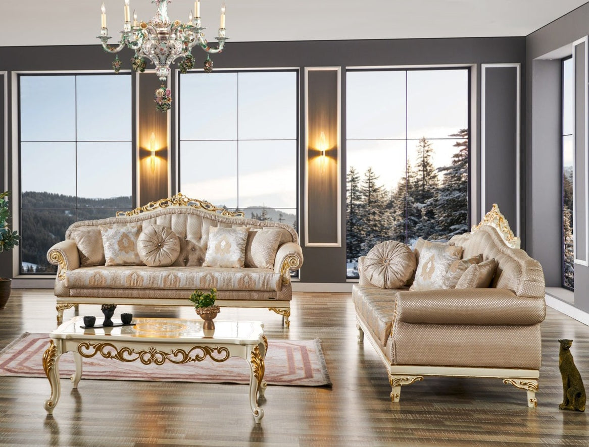 Kardelen 2-pieces (1 Sofa & 1 Loveseat) Livingroom Set Cream