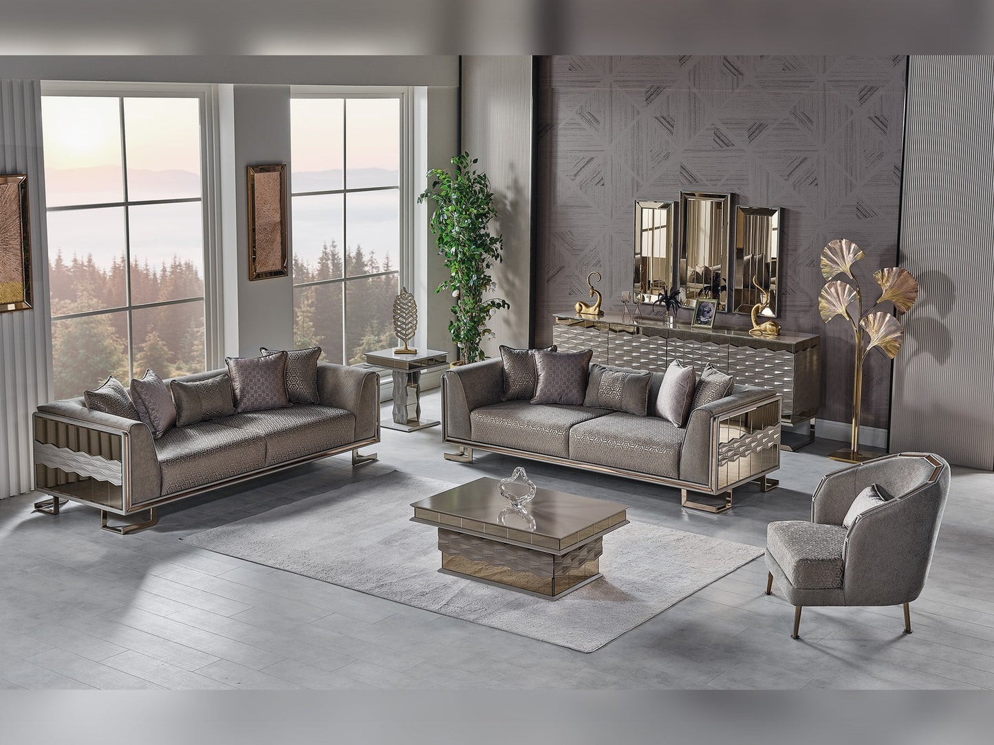 Gokce 3-pieces (2 Sofa & 1 Chair) Livingroom Set Grey