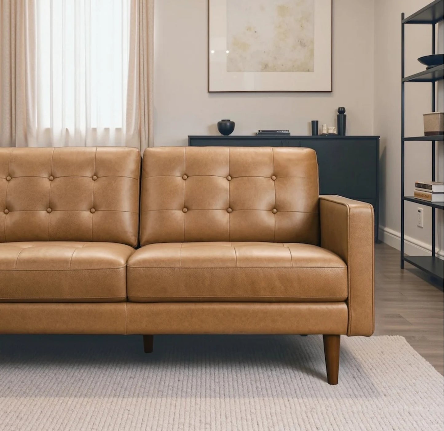 Lucco Cognac Modern L-Shaped Genuine Leather LAF Sectional