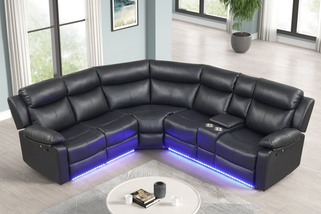 Super Black LED Reclining Sectional