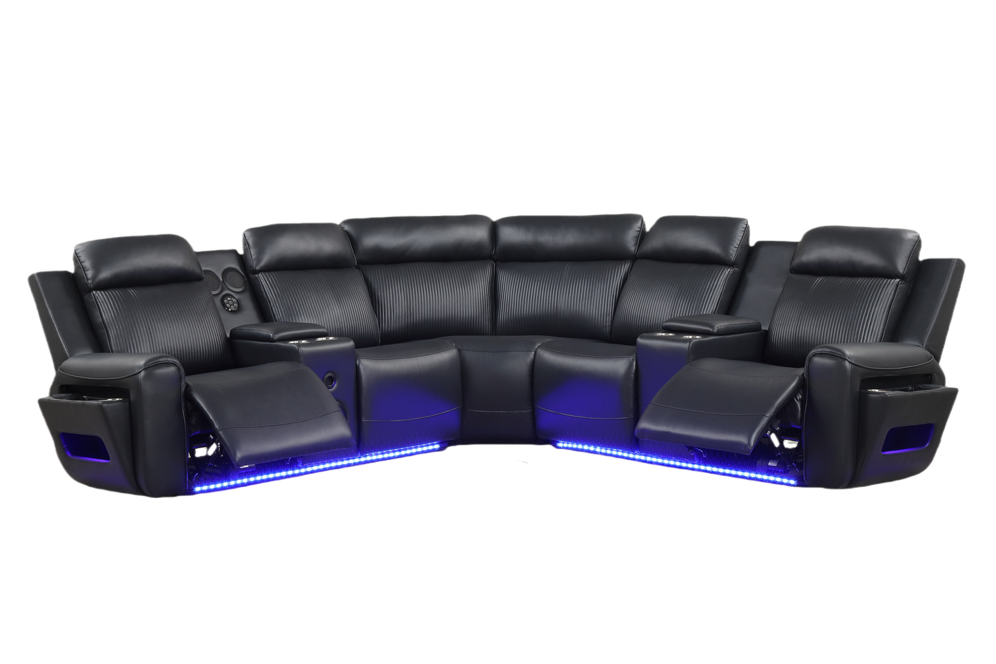 Galaxy Black Leather POWER/BLUETOOTH SPEAKERS/LED Reclining Sectional S3550