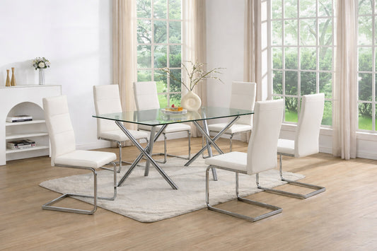 White/Glass 7pc Dining Room Set D201