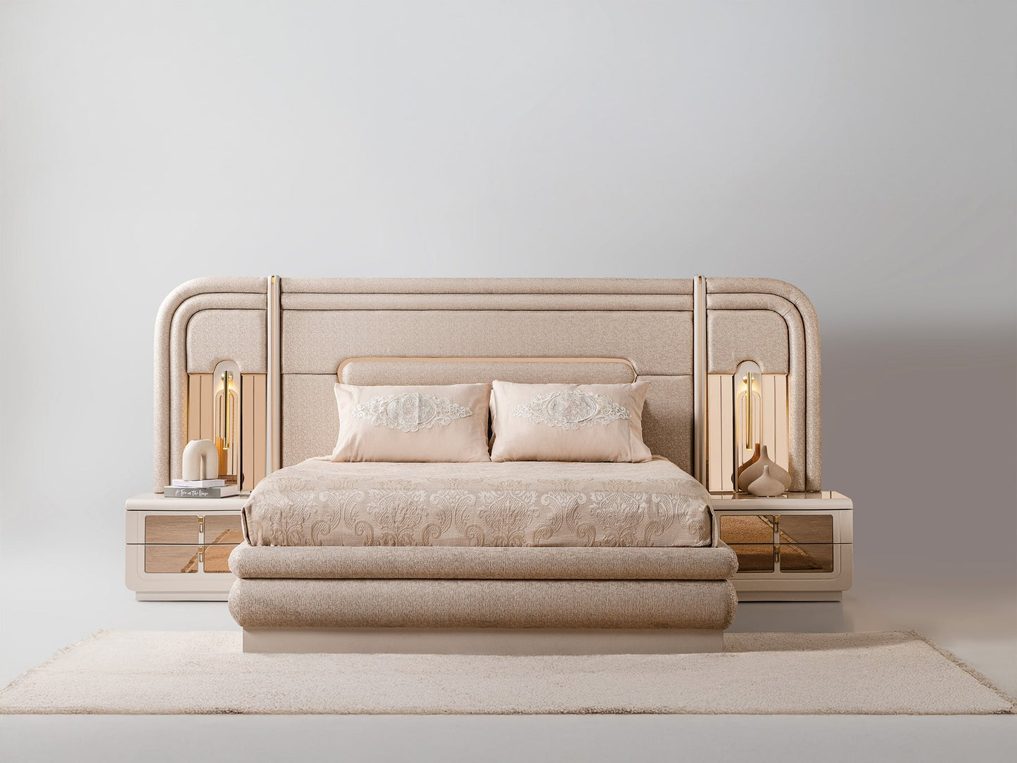 Monza Luxury Bedroom Set (Bed & Dresser With Mirror & 2 Nightstand)