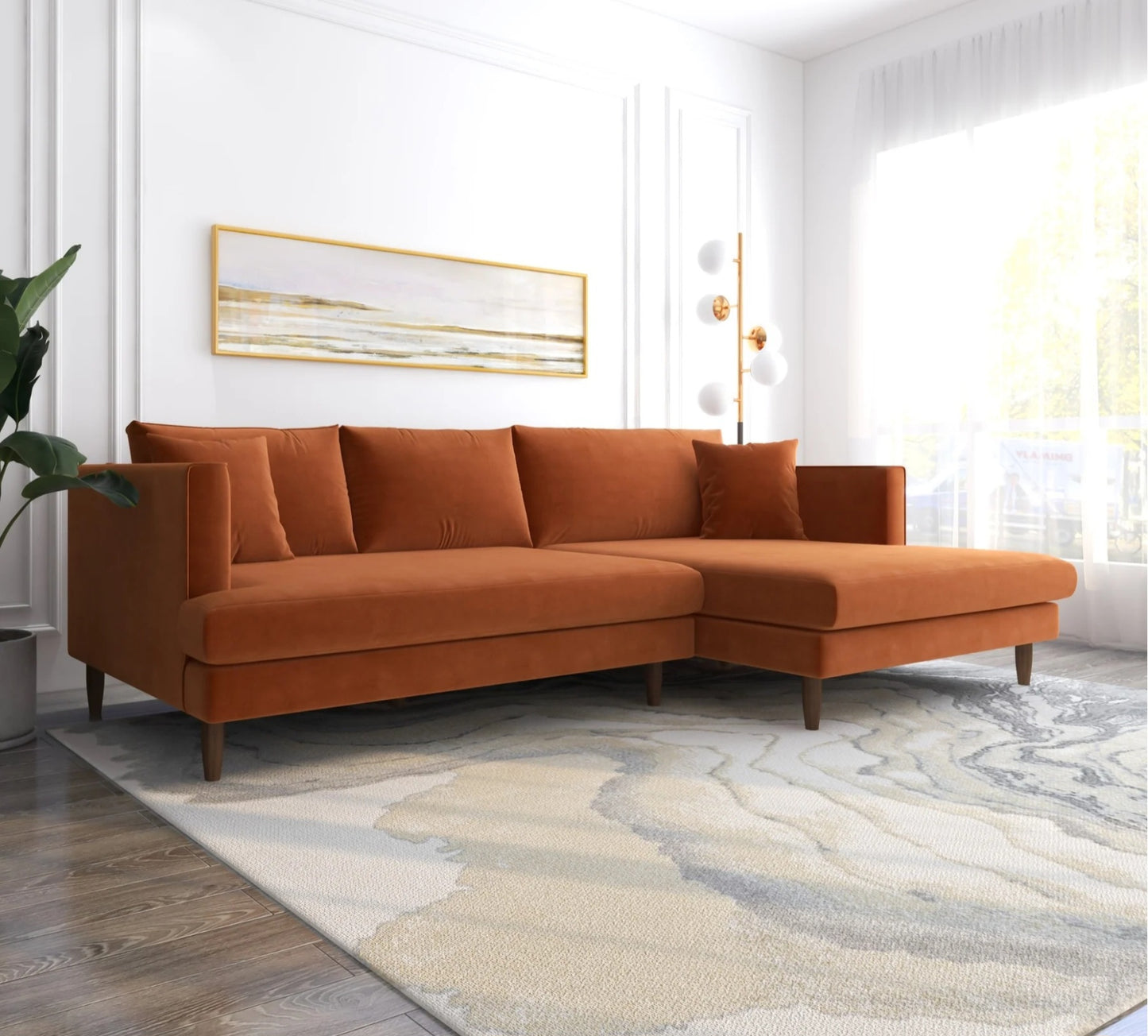 Blake 107" Orange L-Shaped Sectional Sofa Right Facing