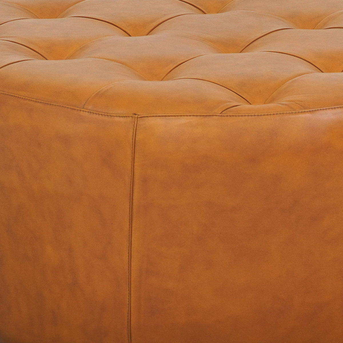 Seletar Mid-Century Modern Tan Leather Ottoman