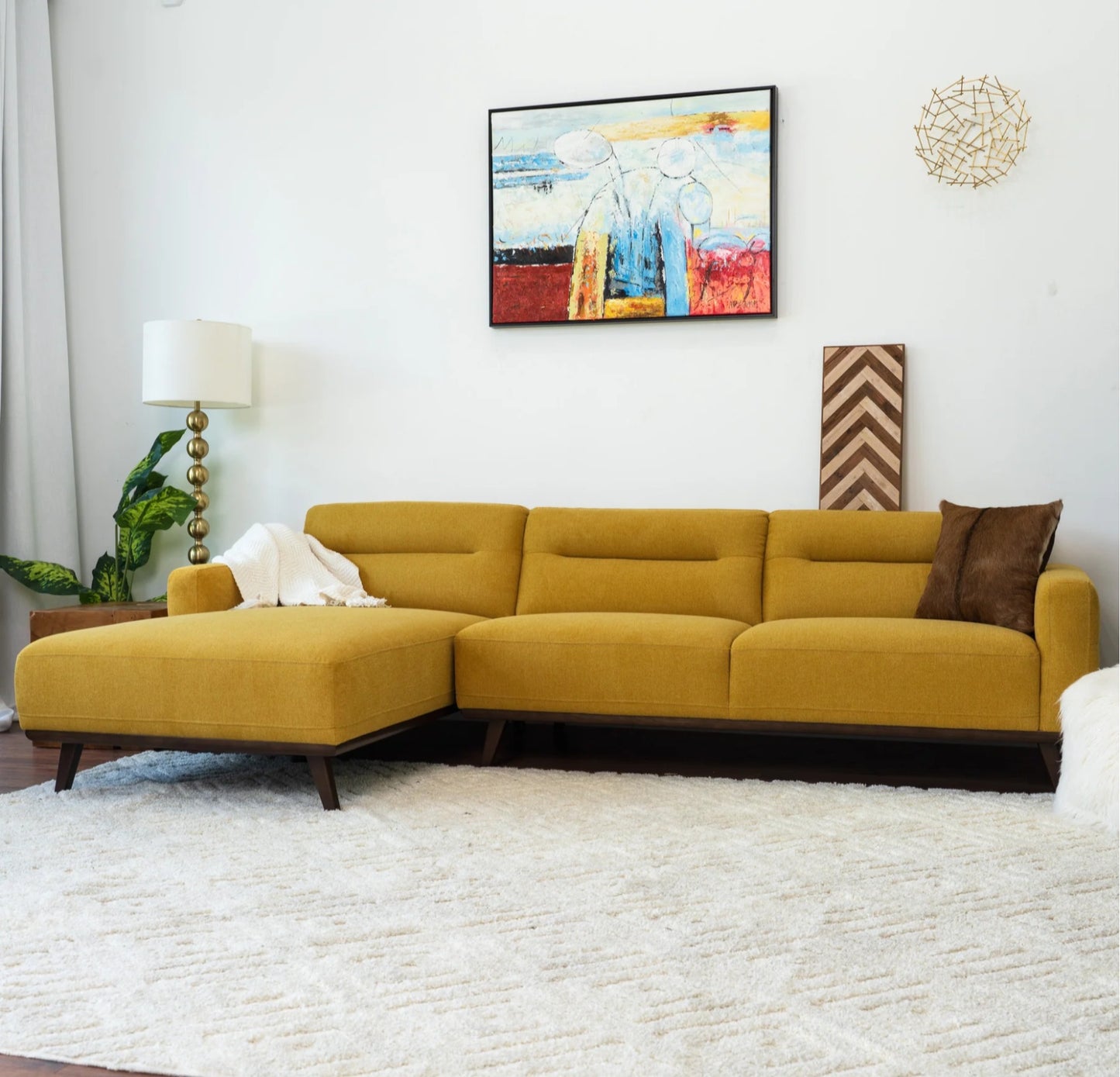 Ella 109" L-Shaped Dark Yellow Linen Left Sectional