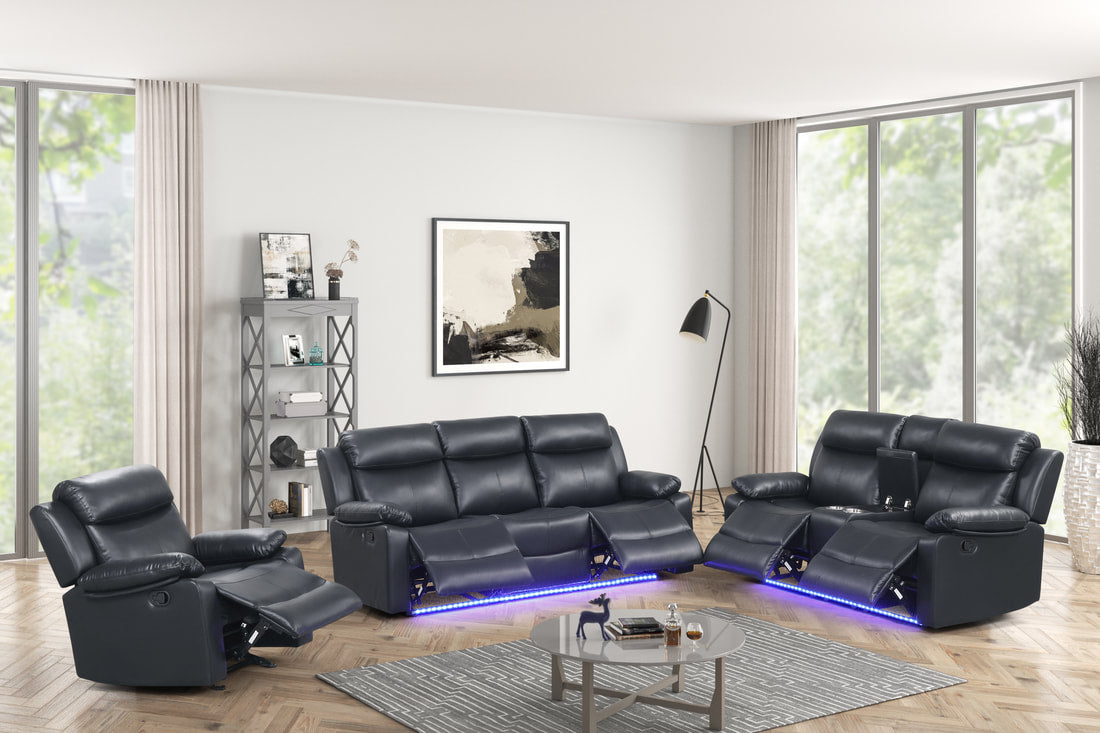 Aiden Black LED 3PC Reclining Set