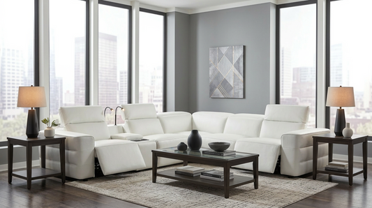 Holly White Italian Leather/Match POWER Reclining Corner Sectional (3 Power Recliners + 1 Console) MI-2520