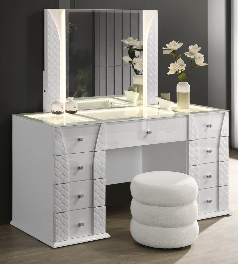 Ivette White LED Vanity Set with Stool