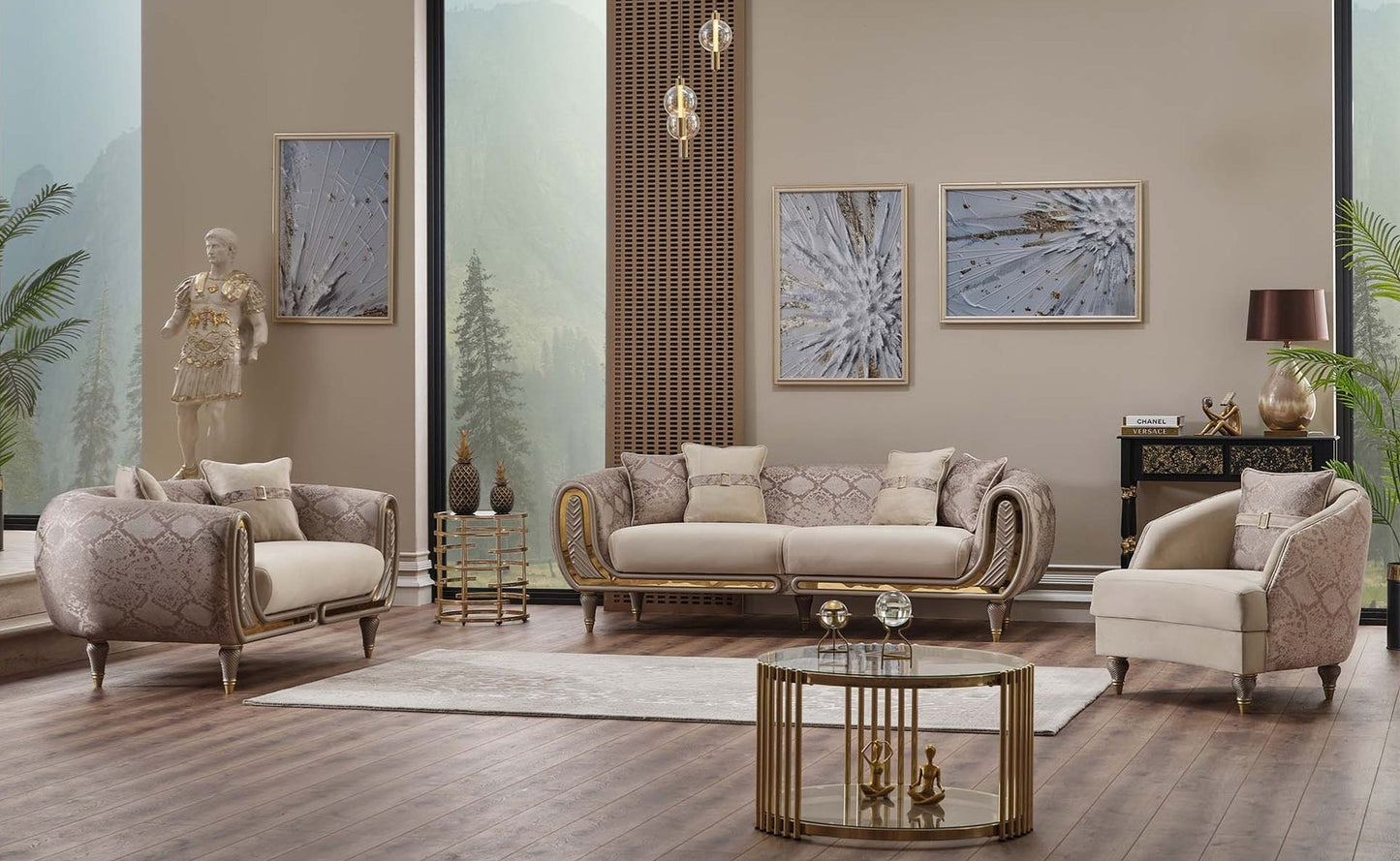 Lima 3-pieces (Sofa & Loveseat & Chair) Livingroom Set Cream