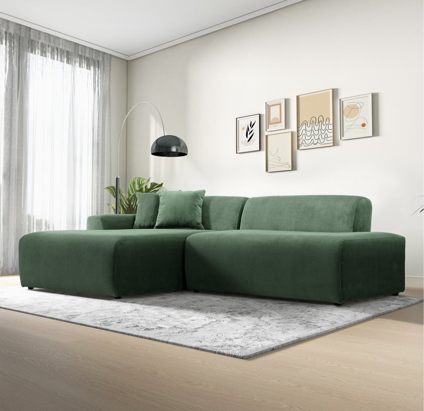 Mar Green LAF Sectional Corduroy Sofa