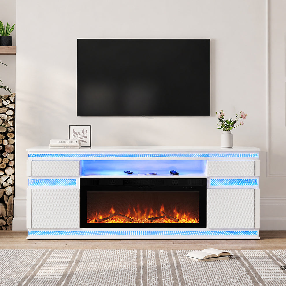 A-W036 White LED/BLUETOOTH SPEAKERS TV Stand Fireplace