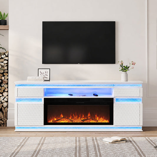 A-W036 White LED/BLUETOOTH SPEAKERS TV Stand Fireplace