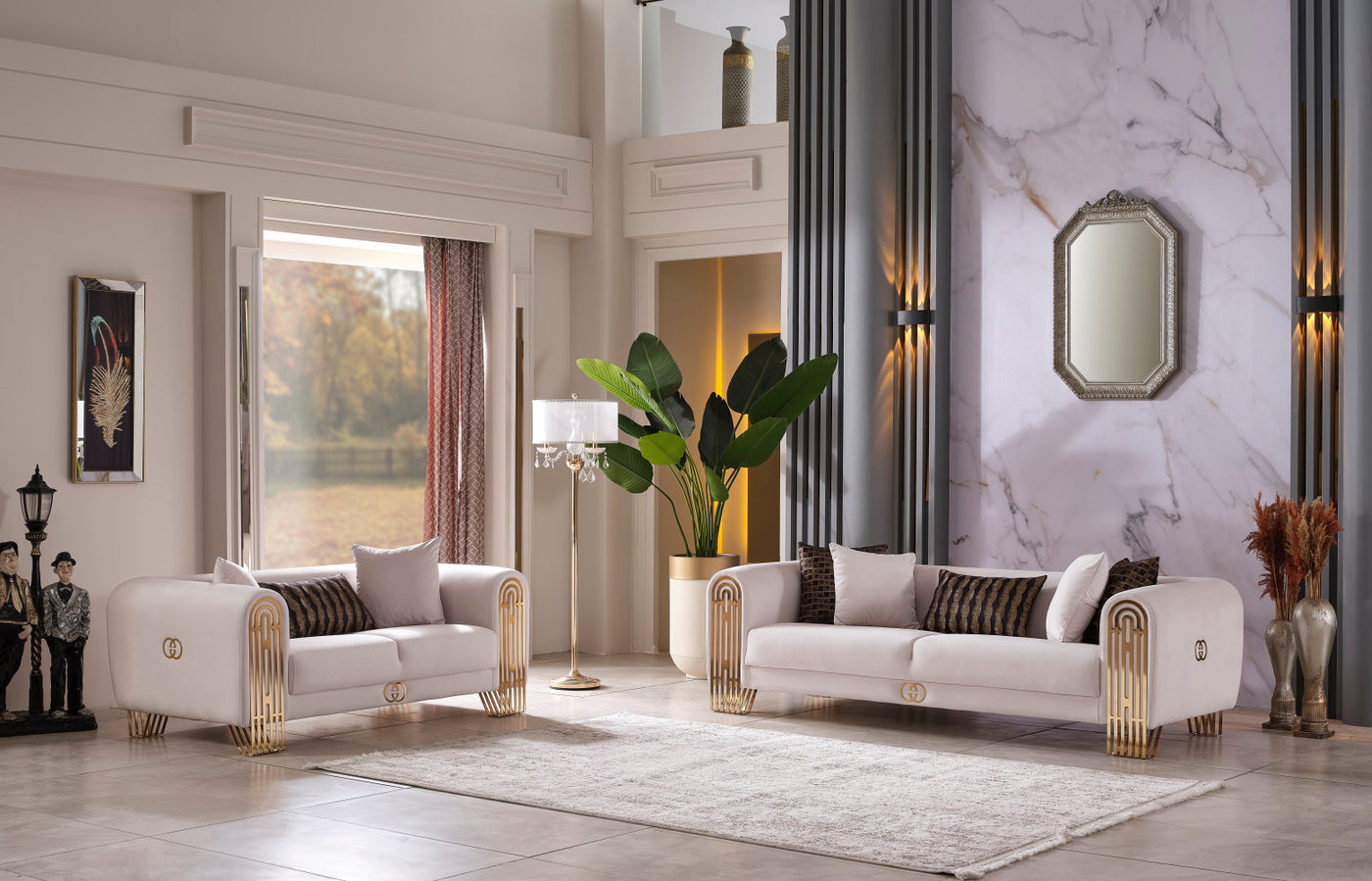Monaco 3-pieces (Sofa & Loveseat & Chair) Livingroom Set Cream