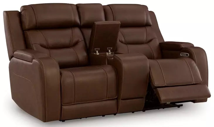 Dreamer Brown Genuine Leather Power Reclining Living Room Set with Audio Seating
