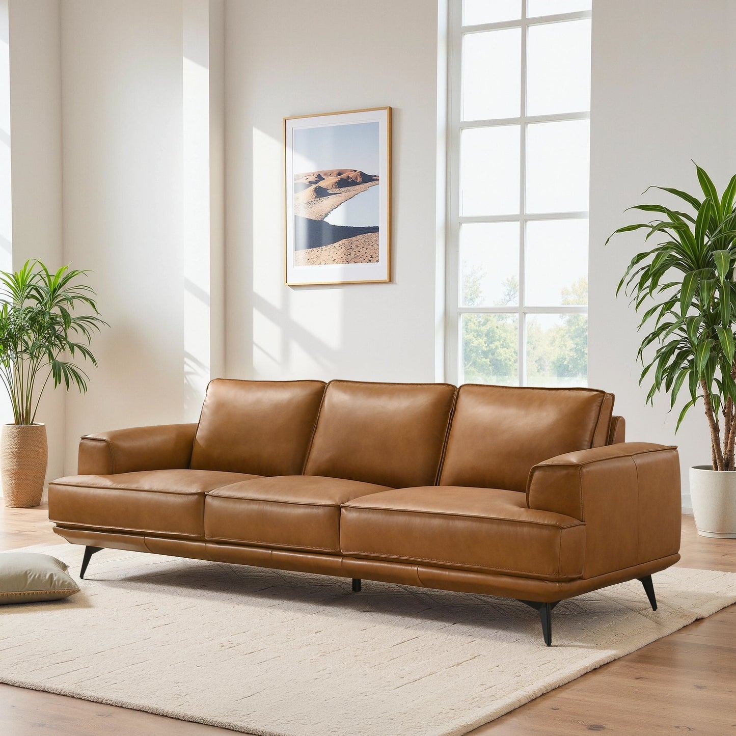 Knox Tan Genuine  Leather Comfortable Sofa