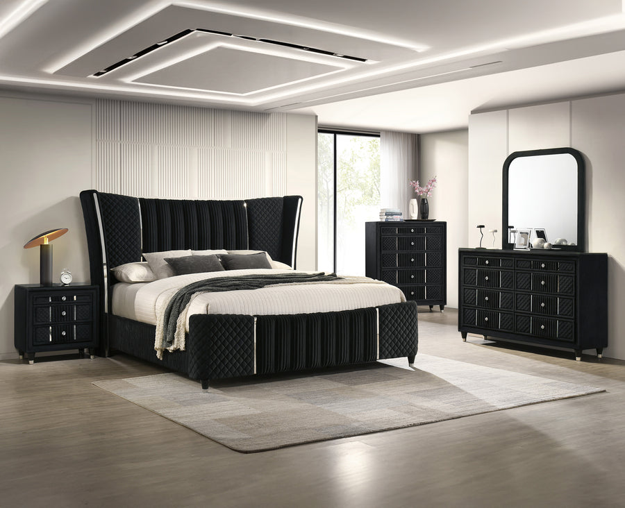Armany Black Velvet Upholstered Bedroom Set B2300