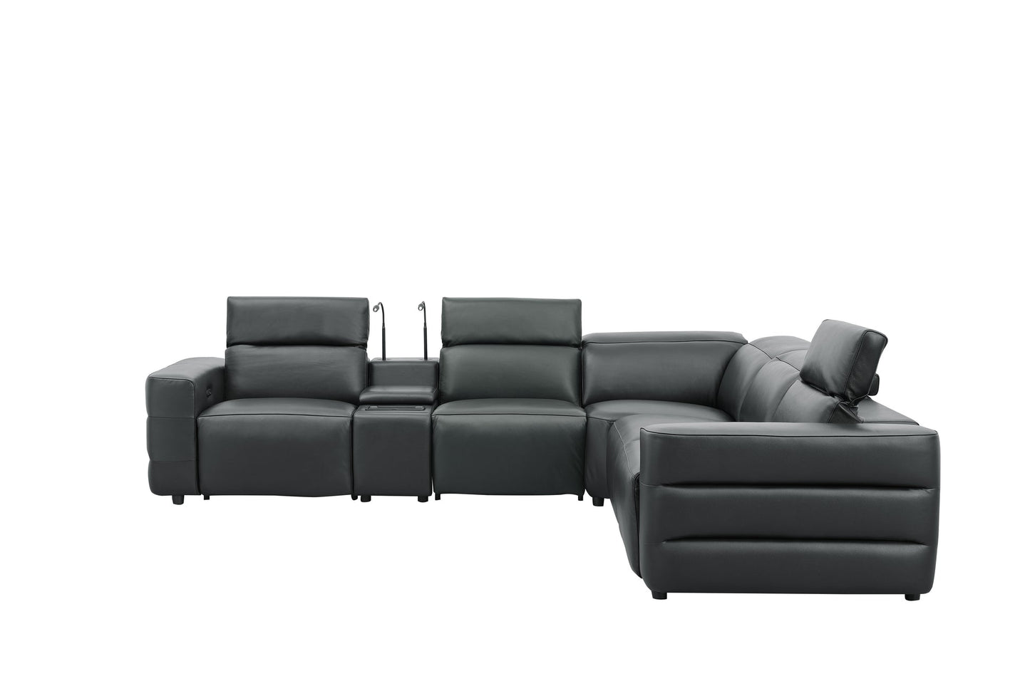 Holly Black Italian Leather/Match POWER Reclining Corner Sectional (3 Power Recliners + 1 Console) MI-2520