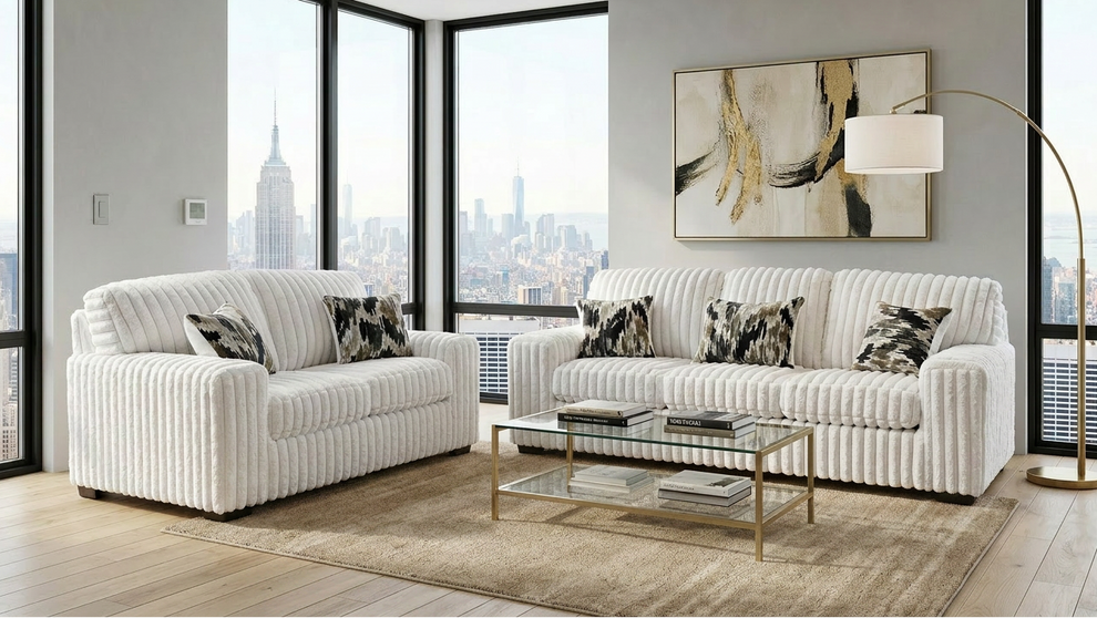 Austin Ivory Corduroy Fabric Sofa and Loveseat S319