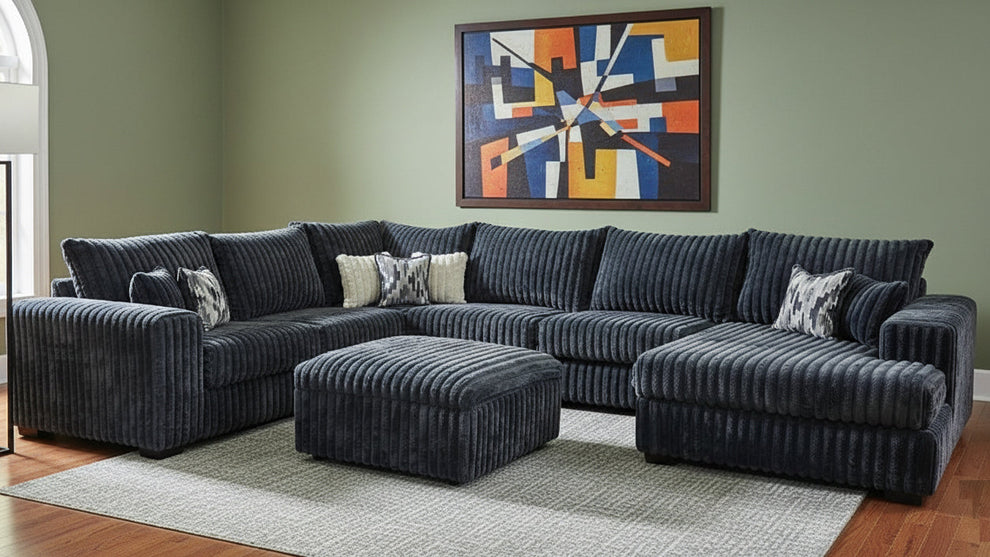Texan Grey Thick Soft Corduroy OVERSIZED   4pc Sectional S320