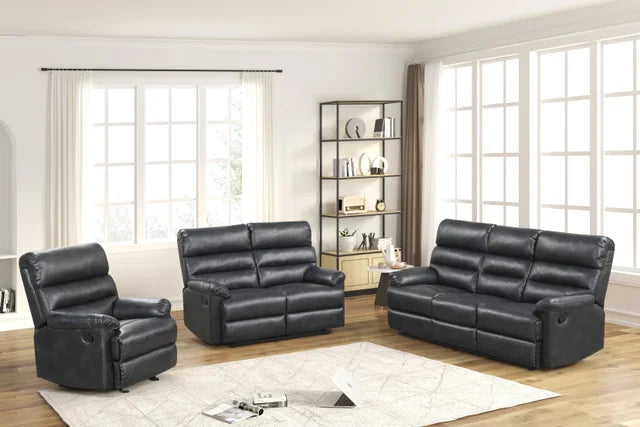Albert40 Black Leather 3pc Reclining Set