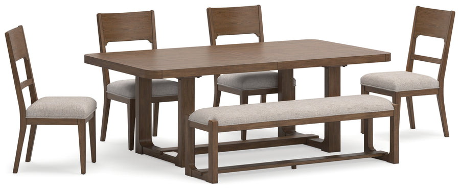 Cabalynn Light Brown Dining Table and 4 Chairs and Bench D974