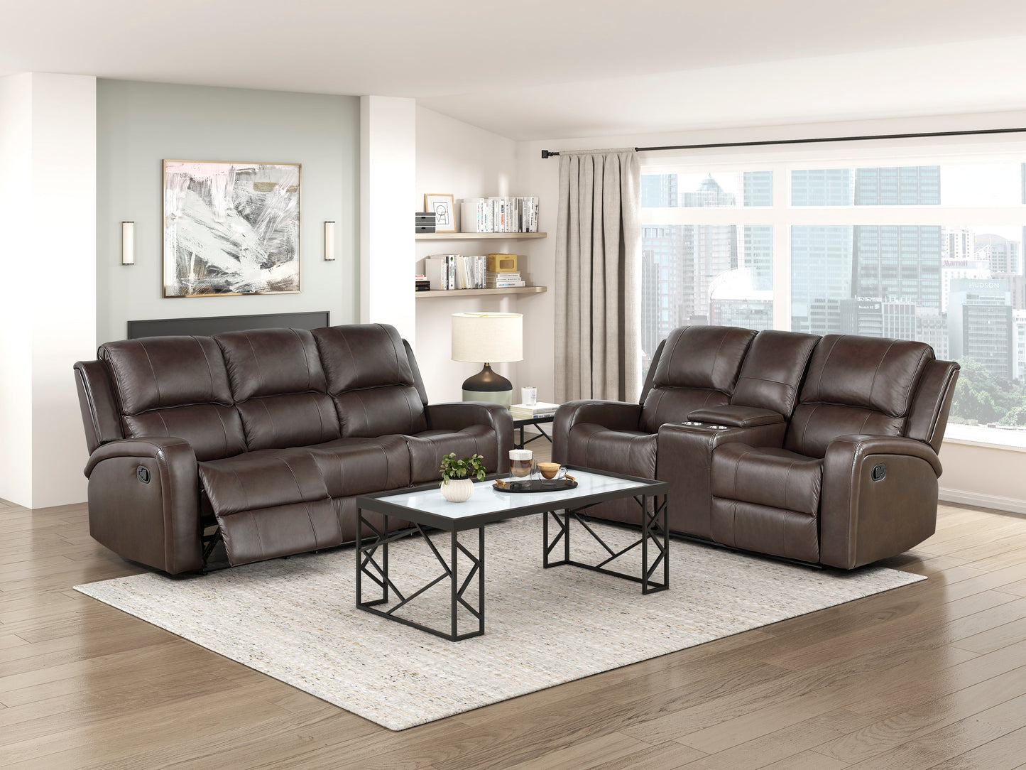 Austin Brown GENUINE LEATHER Reclining Set 9735