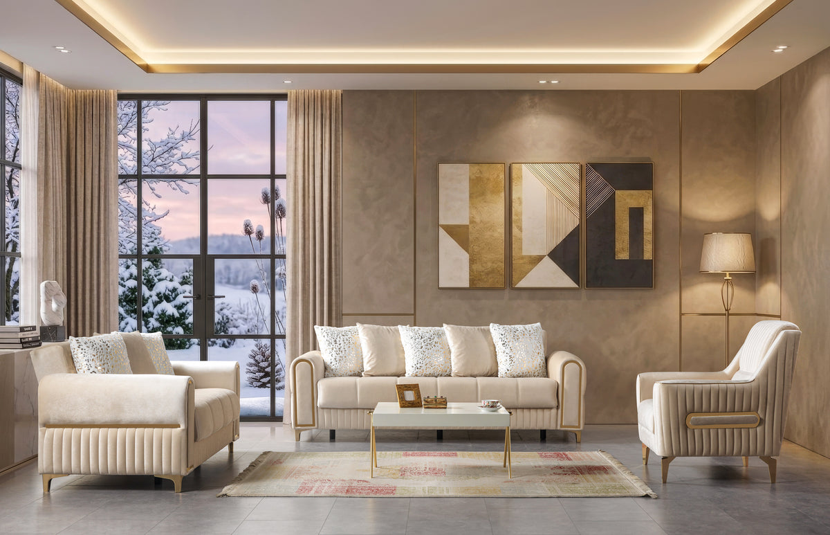 Sandra Ivory Velvet Sofa 88" & Loveseat 64"