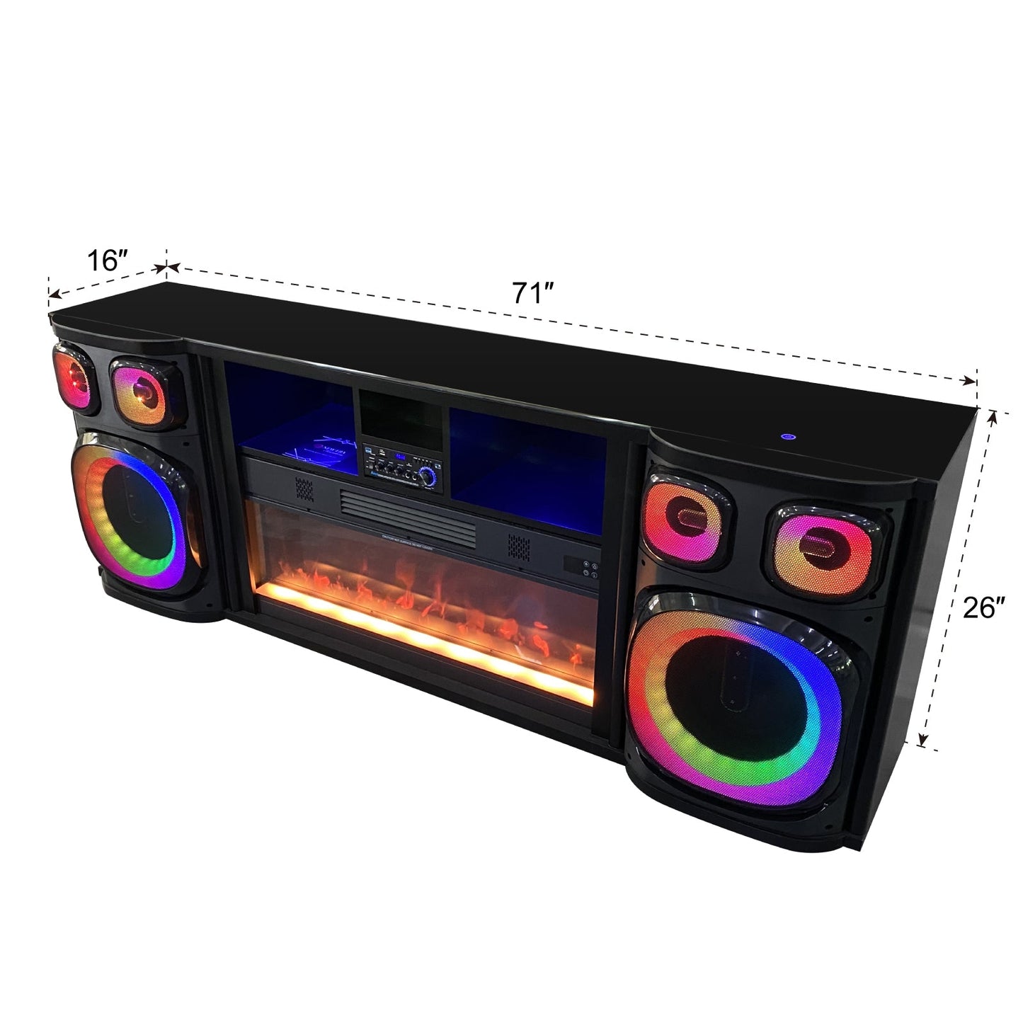 Party Black LED/BLUETOOTH SPEAKERS  Fireplace Entertainment Center