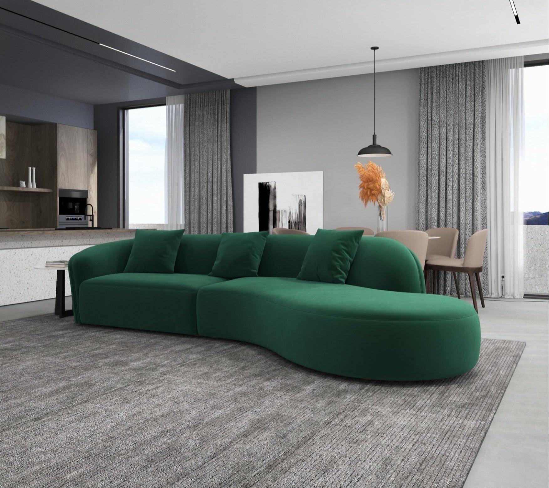 Elijah Green Velvet Japandi Style Curvy 126