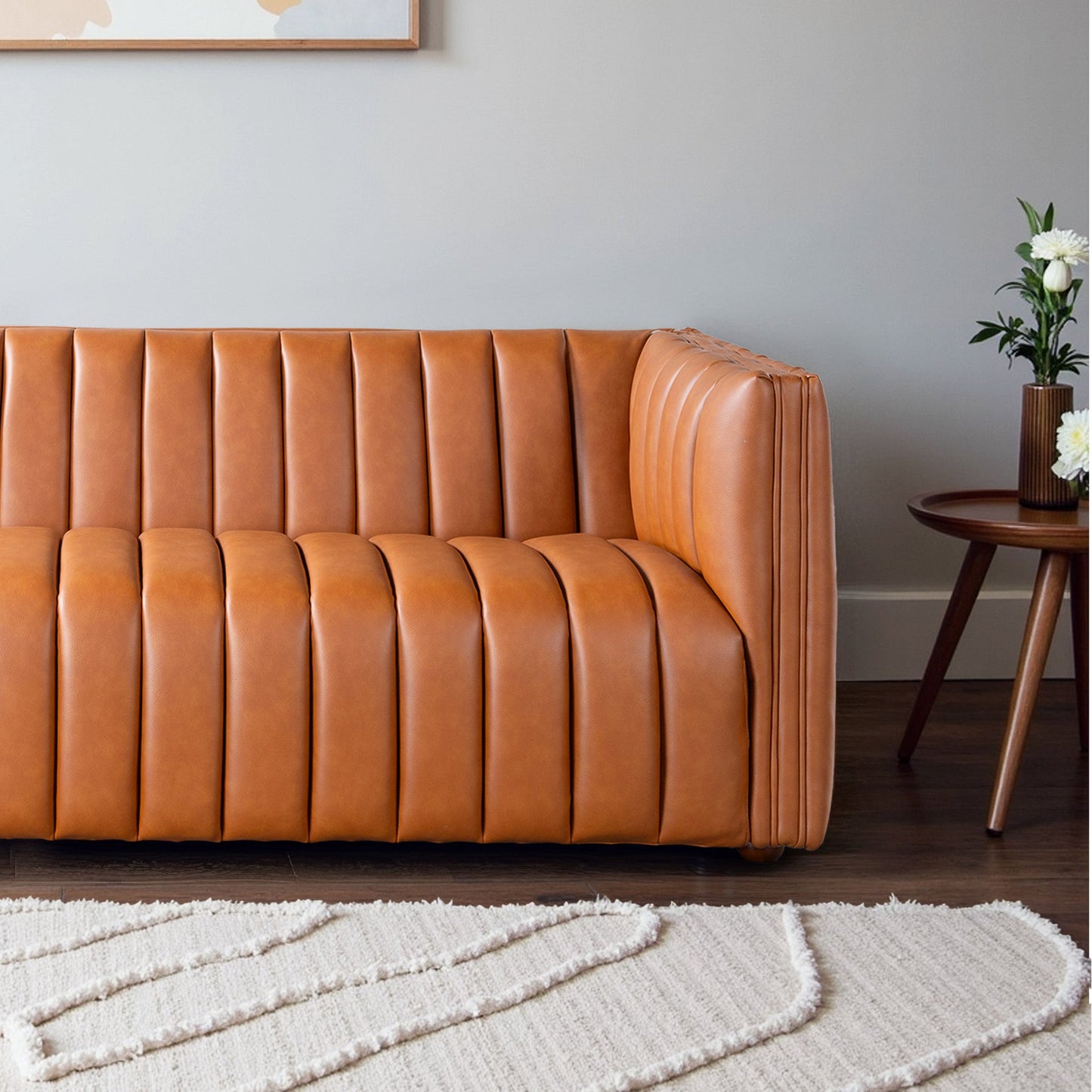 April 86" Cognac GENUINE LEATHER Sofa