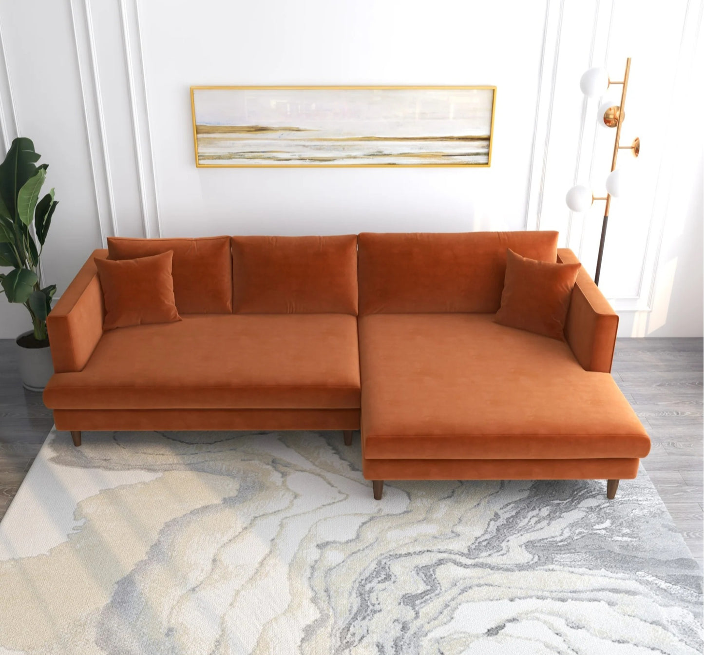 Blake 107" Orange L-Shaped Sectional Sofa Right Facing
