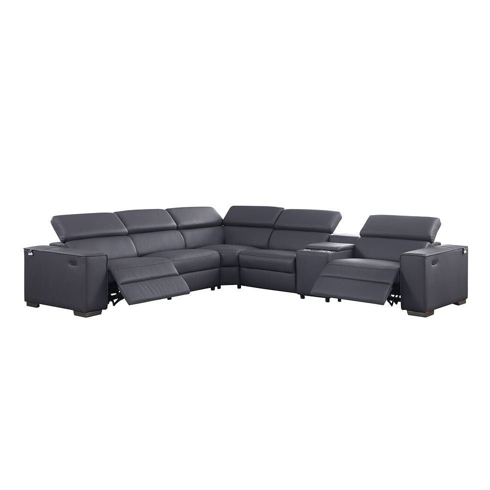Picasso Dark Grey 2-POWER  Leather Match 6pc Sectional  MI631