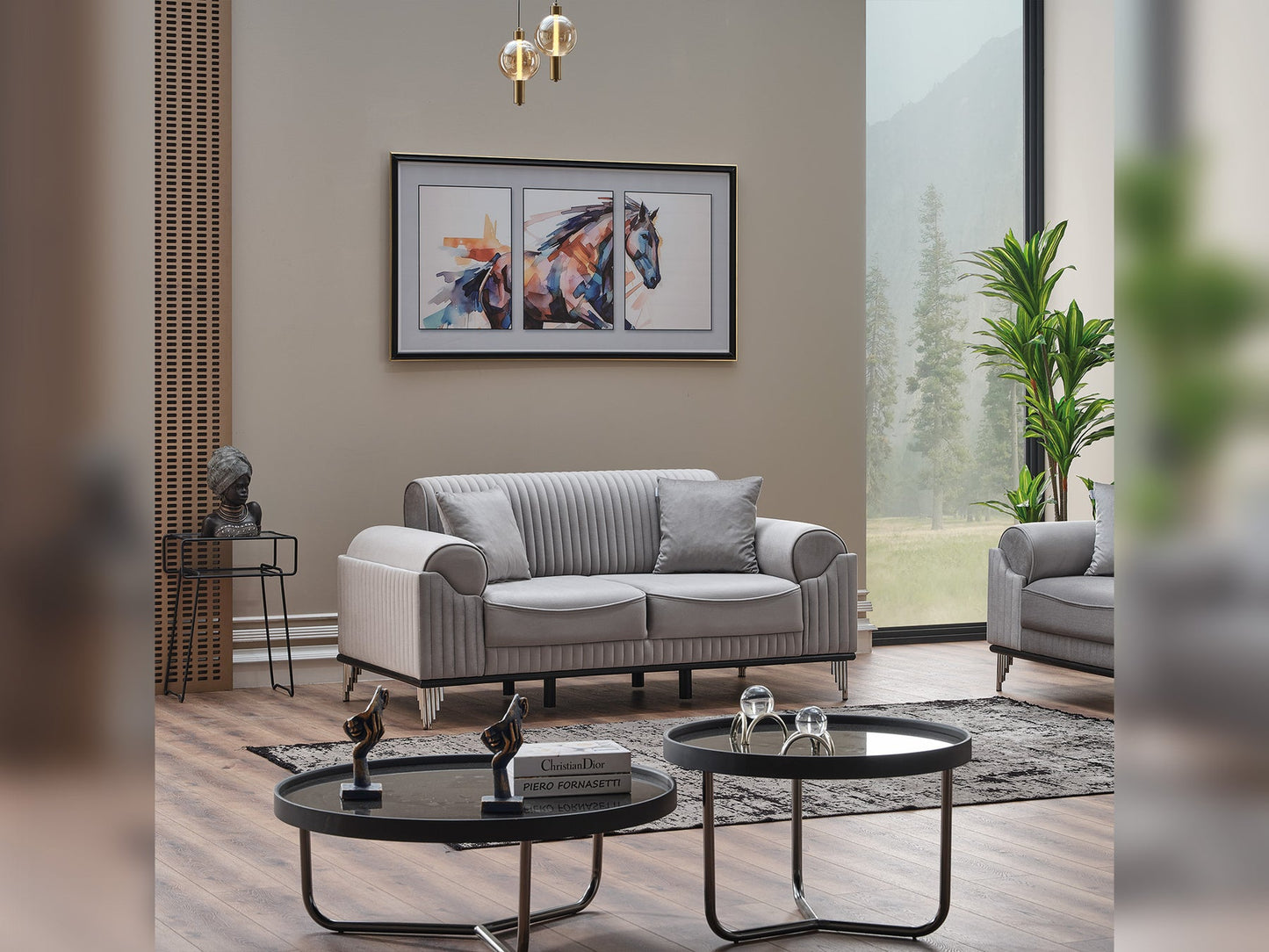 Everest 3-pieces (Sofa & Loveseat & Chair) Livingroom Set Light Grey