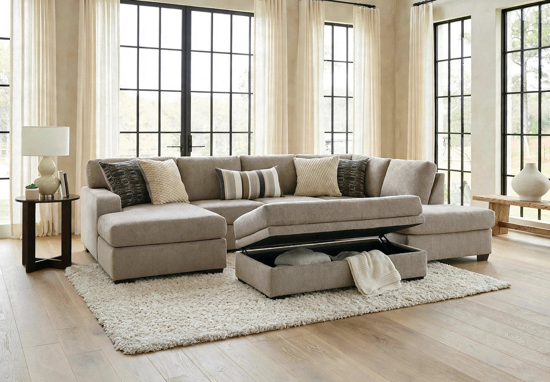 Behold Beige Sectional  with Ottoman 1674