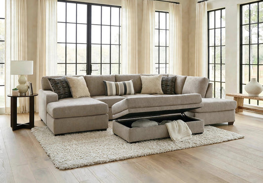 Behold Beige Sectional  with Ottoman 1674