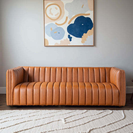 April Cognac 89" GENUINE LEATHER Sofa