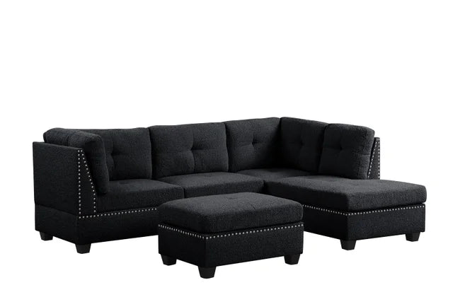 Sienna Black Boucle Sectional with Ottoman