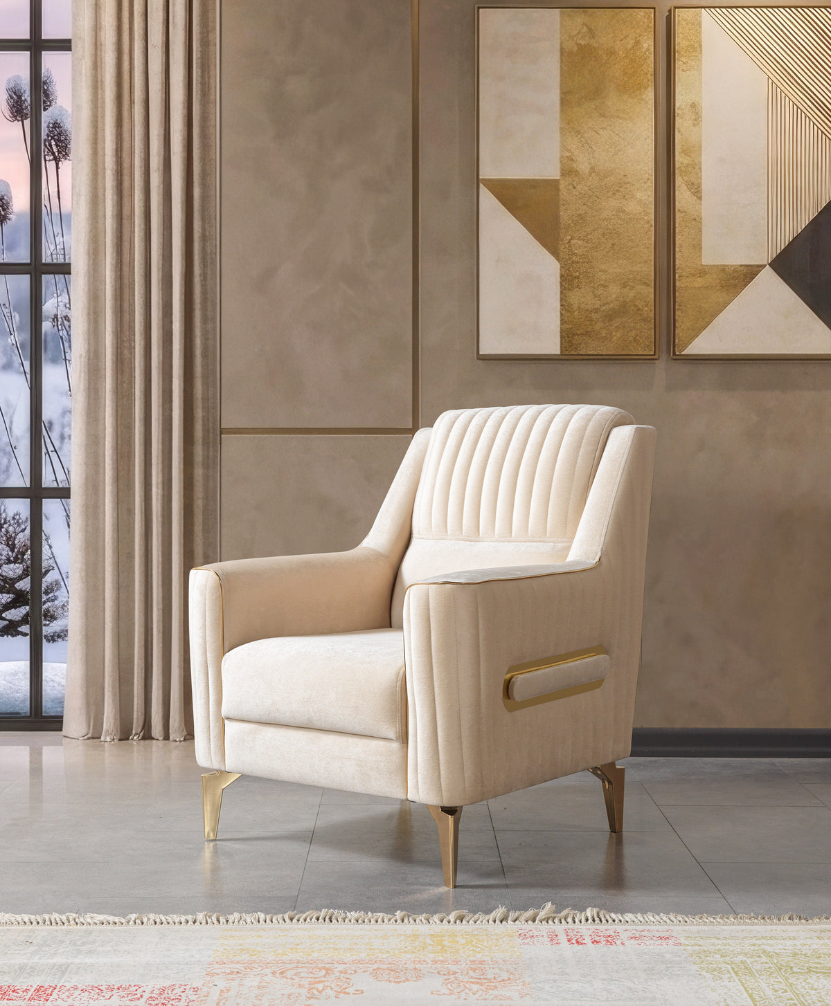 Sandra Ivory Velvet Sofa 88" & Loveseat 64"