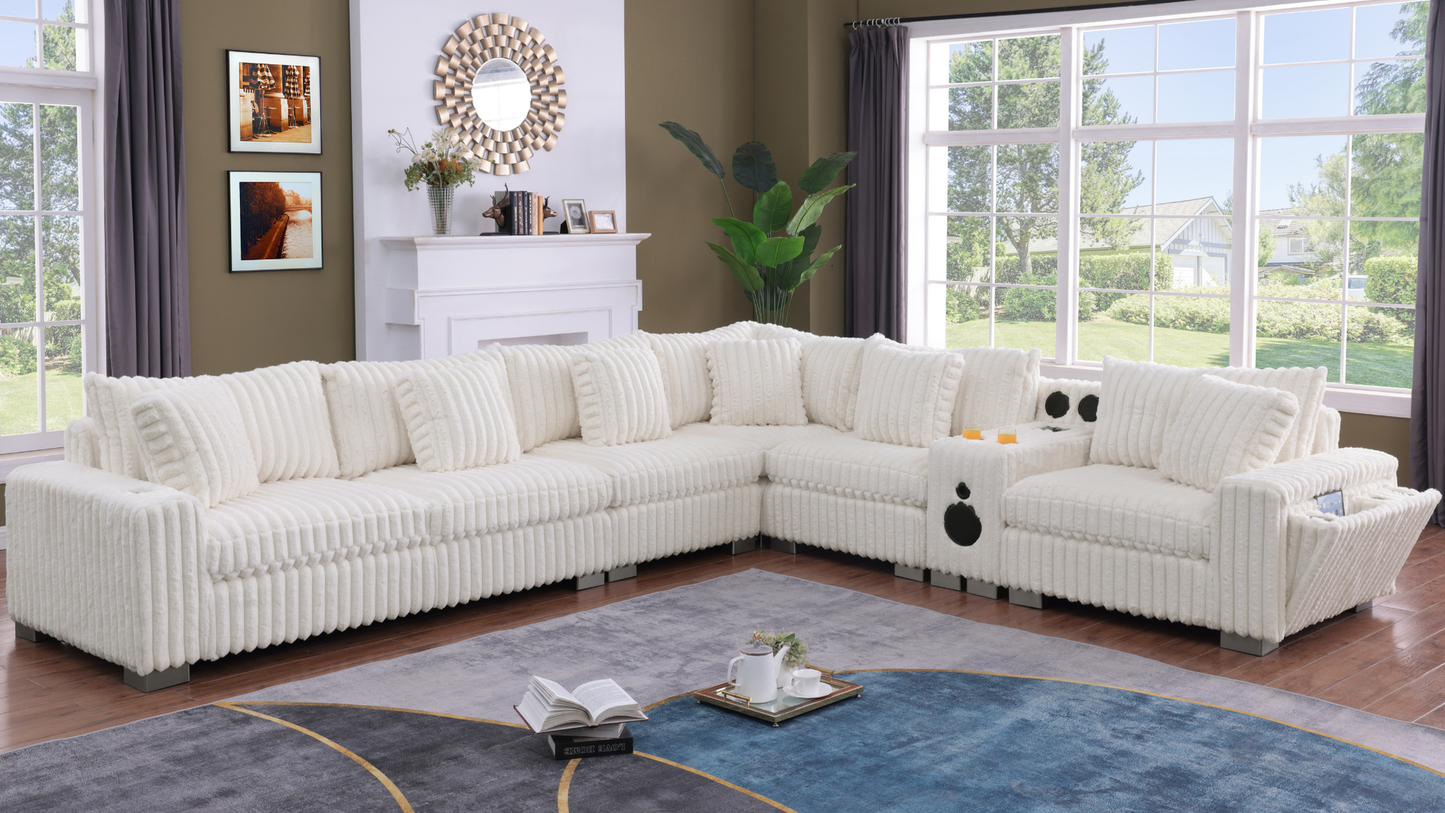 Snuggle Station Cream Corduroy BLUETOOTH SPEAKERS 7pc Sectional  S329