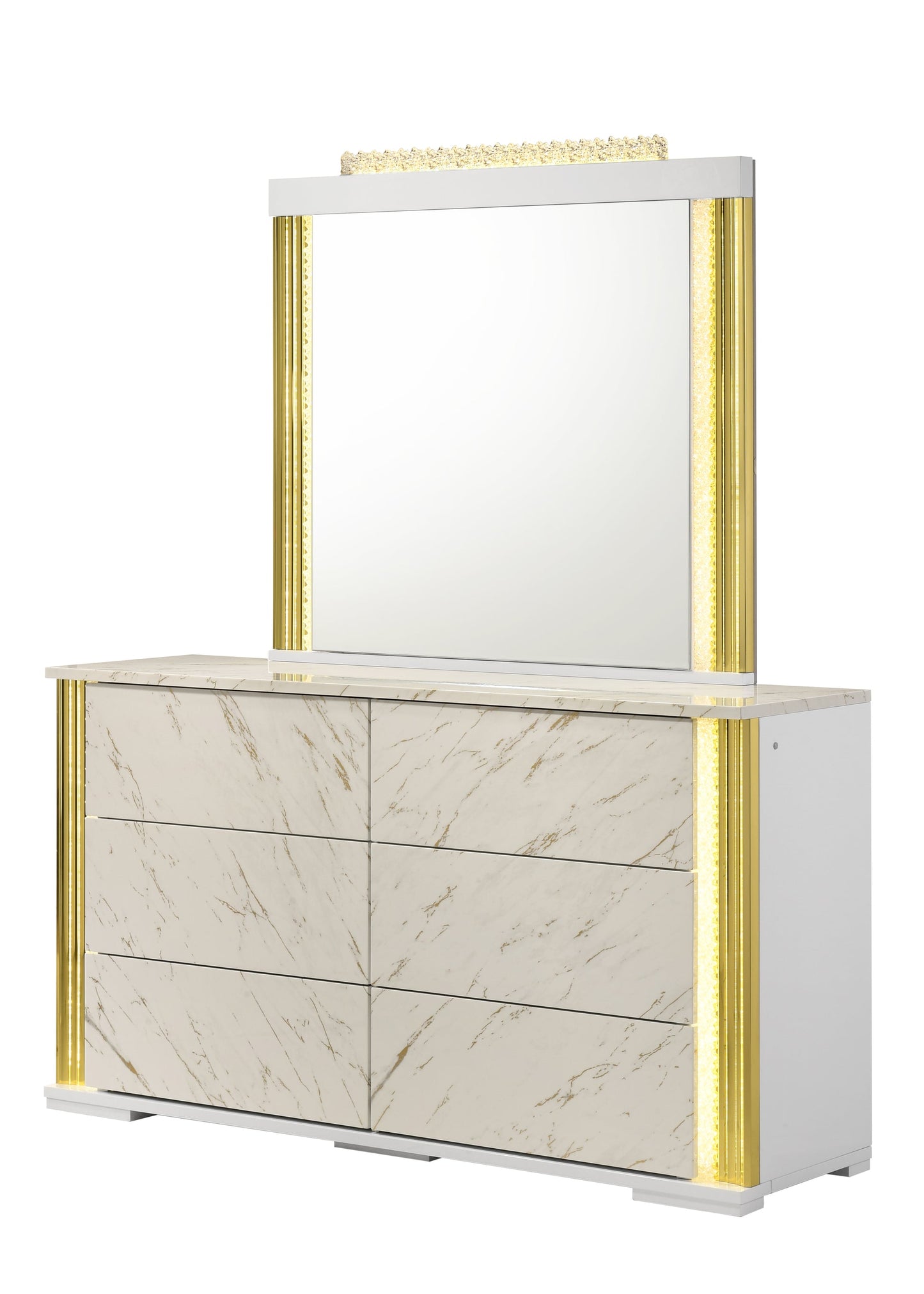 Mika White/Gold LED Panel Bedroom Set B31